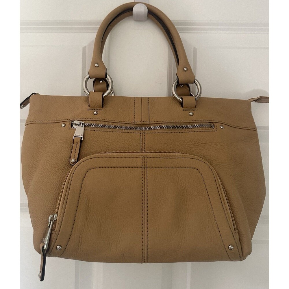 Tignanello Tan/Camel Pebbled Leather Hand Bag/Shoulder Bag w/Silver Hardware